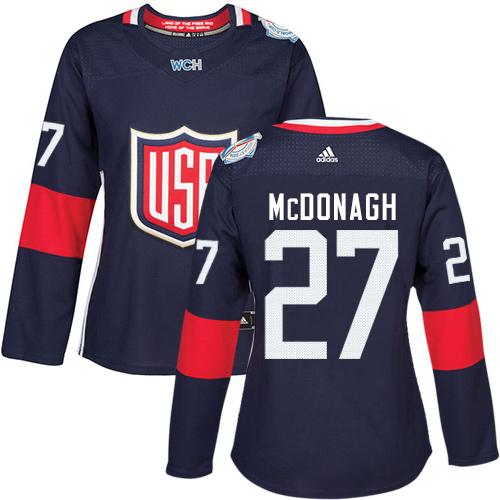 Team USA #27 Ryan McDonagh Navy Blue 2016 World Cup Women's Stitched NHL Jersey - Click Image to Close